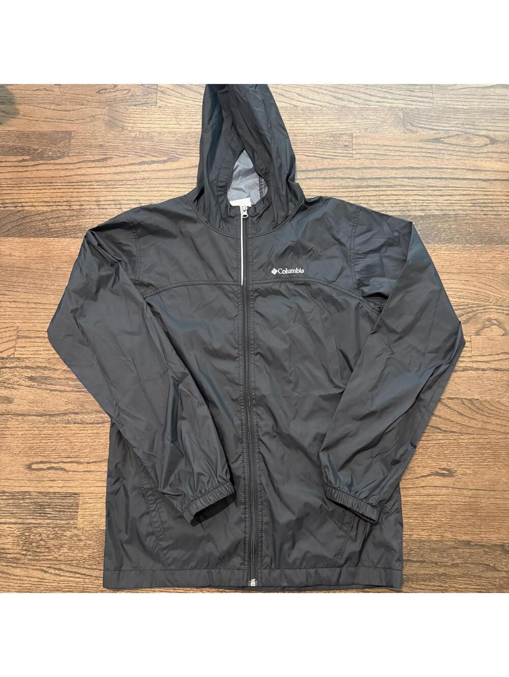 Columbia Youth Black & Grey Hooded Rain Jacket XL